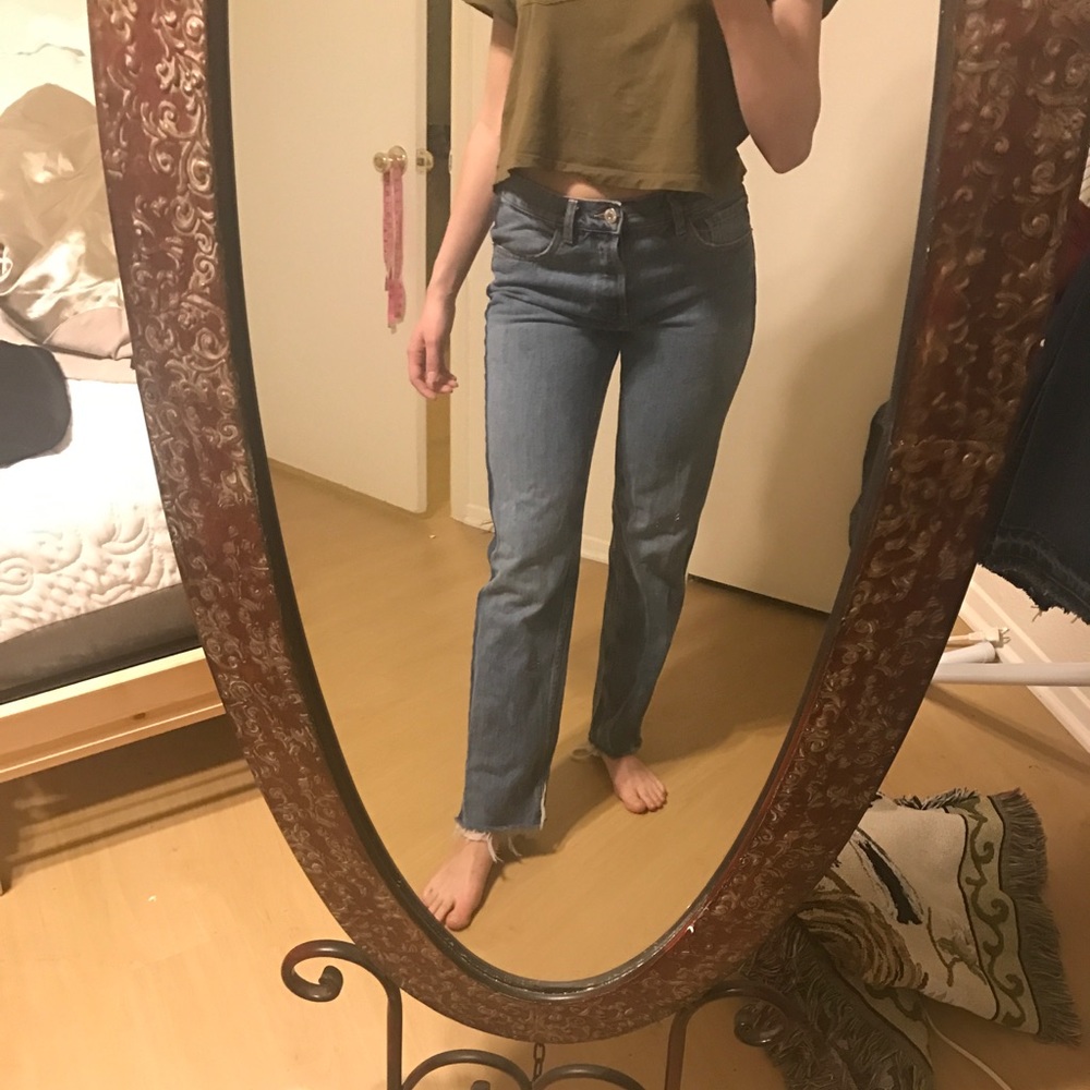Straight Leg Frayed End Jeans